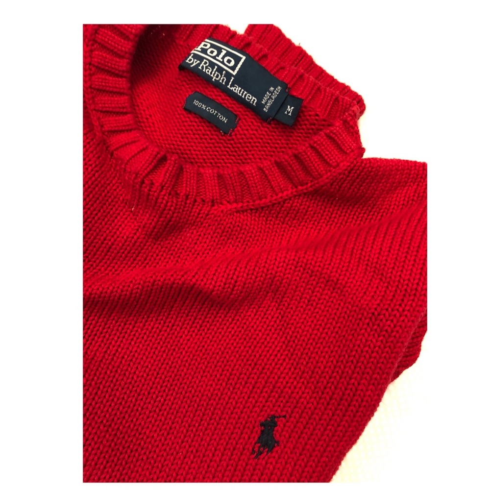 Men’s polo crewneck knit sweater by Ralph Lauren.